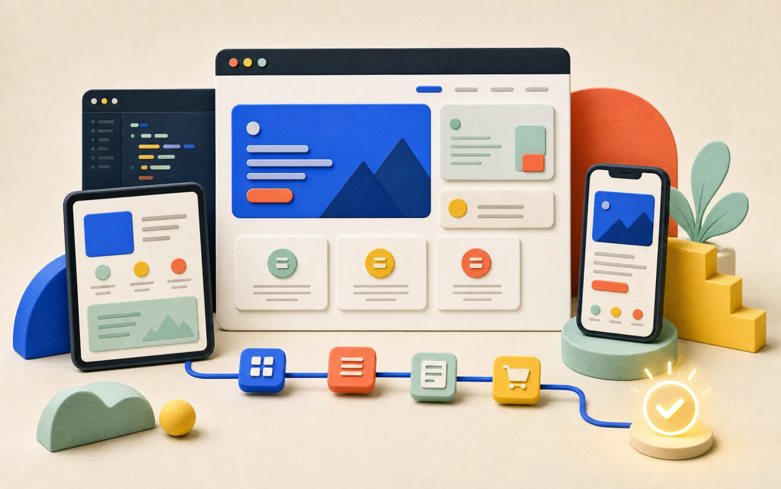 Web & SaaS system illustrated with connected digital tools